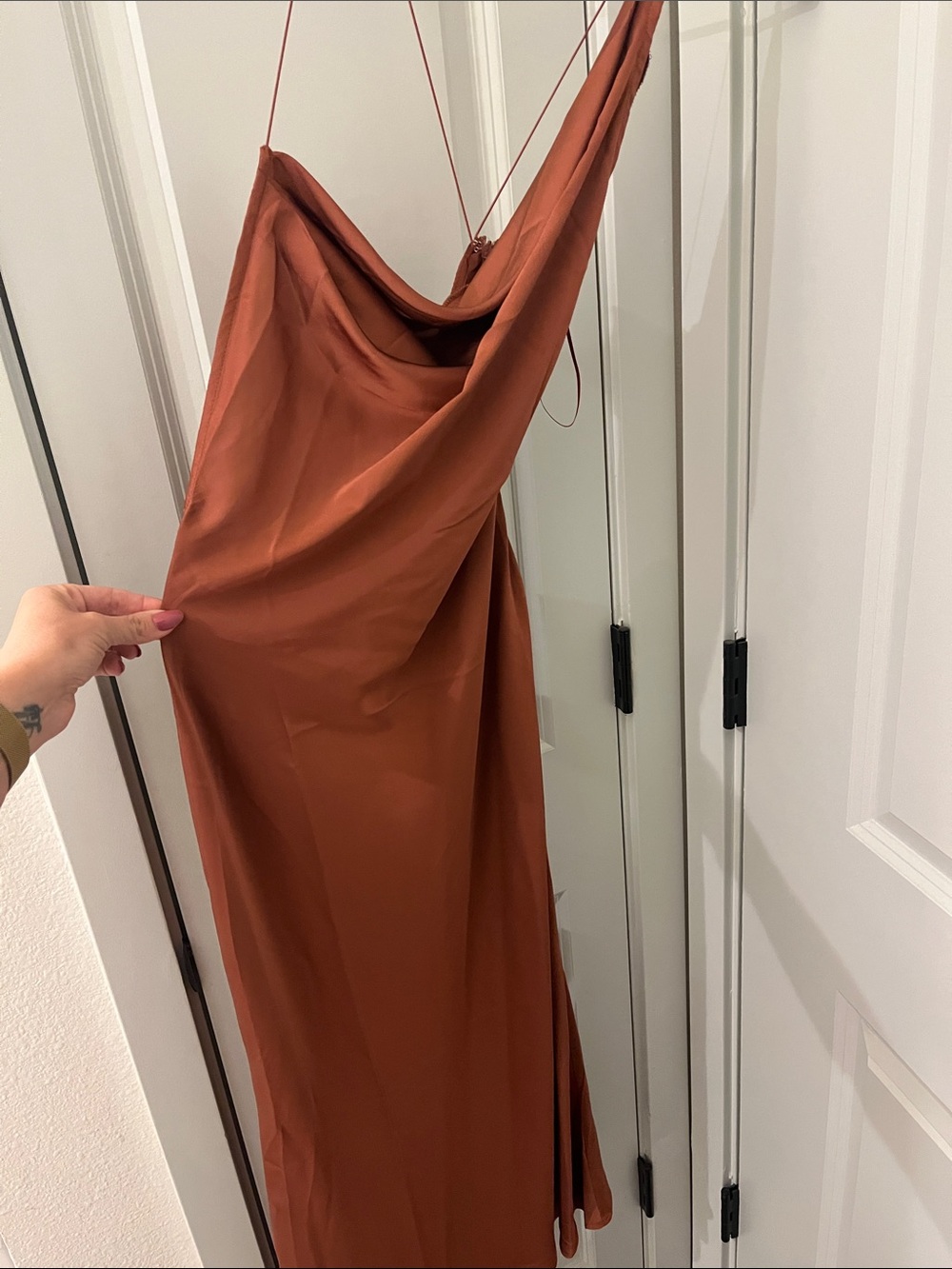 12th Tribe Cowl Neck Slip Maxi Dress in Rust Brown